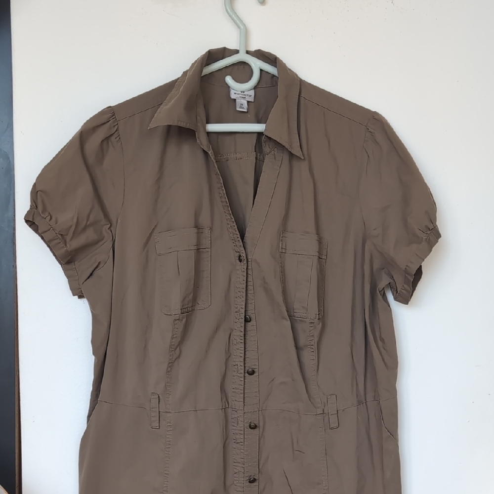 Worthington Women's Button-Up Shirt Dress in Taupe Brown
